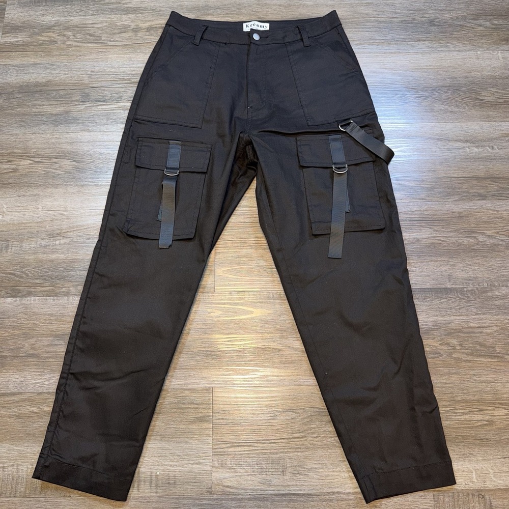 Kreamy Brand Black Cargo Joggers Womens XL Utility Straps D-Ring Detail